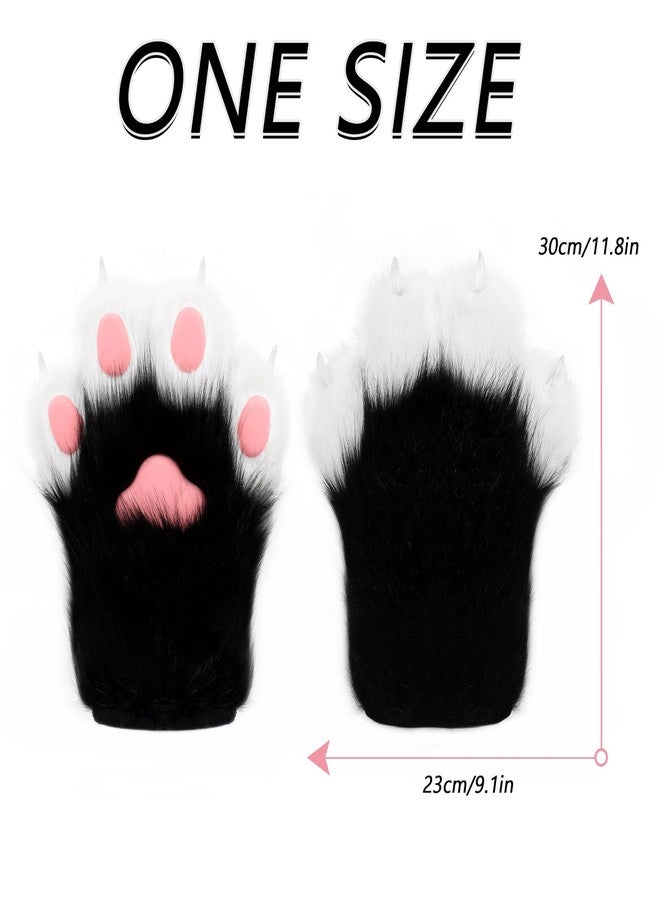 hbbhml Faux Fur Plush Furry Cat Claw Gloves Fursuit Animal Fox Paws Mittens Halloween Cosplay Costume Accessories for Adult - Image 3